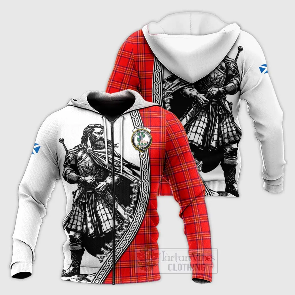 Burnett Tartan Clan Crest Knitted Hoodie with Highlander Warrior Celtic Style