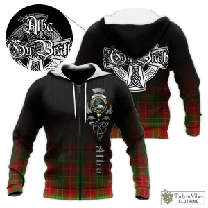 Burnett Tartan Knitted Hoodie Featuring Alba Gu Brath Family Crest Celtic Inspired