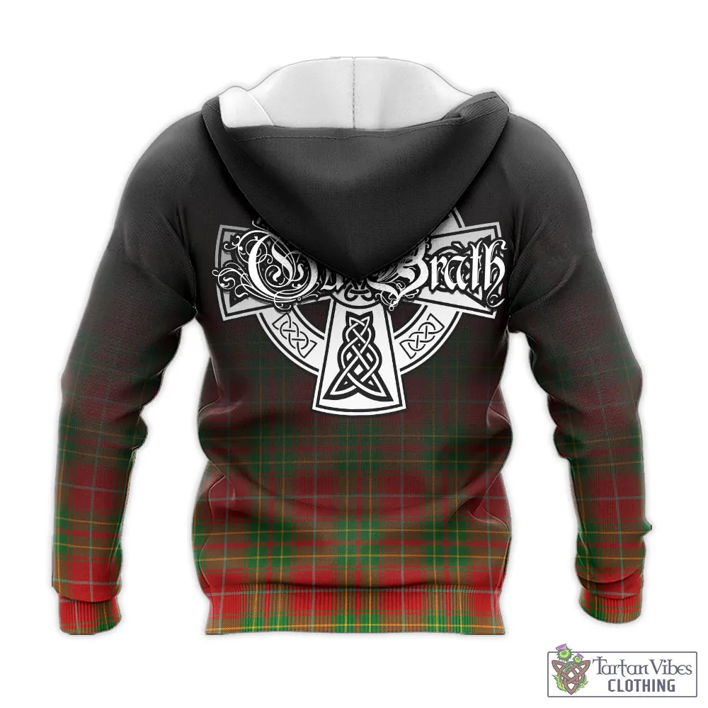 Burnett Tartan Knitted Hoodie Featuring Alba Gu Brath Family Crest Celtic Inspired