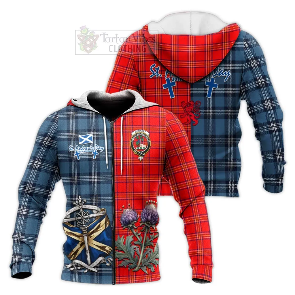 Burnett Tartan Knitted Hoodie Happy St. Andrew's Day Half Tartan Style