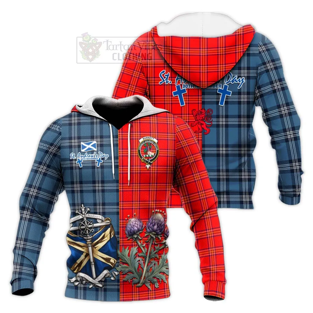 Burnett Tartan Knitted Hoodie Happy St. Andrew's Day Half Tartan Style