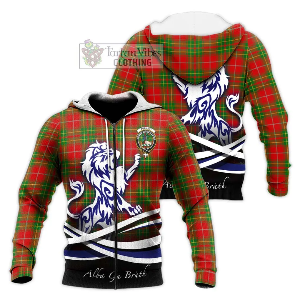 Burnett Tartan Knitted Hoodie with Alba Gu Brath Regal Lion Emblem