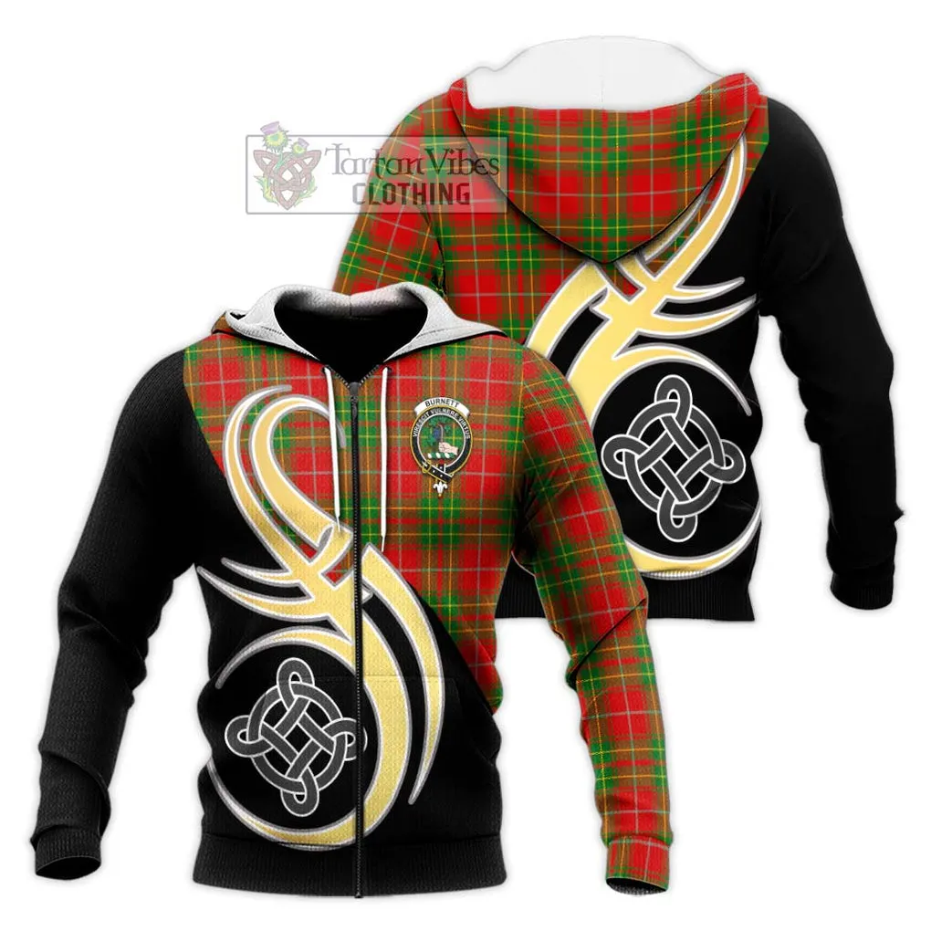 Burnett Tartan Knitted Hoodie with Family Crest and Celtic Symbol Style