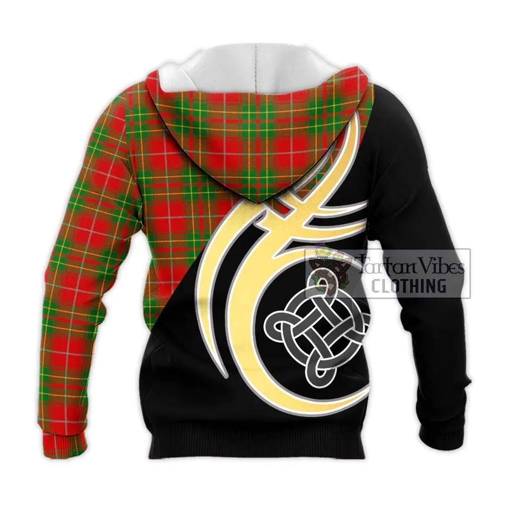 Burnett Tartan Knitted Hoodie with Family Crest and Celtic Symbol Style