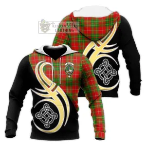 Burnett Tartan Knitted Hoodie with Family Crest and Celtic Symbol Style