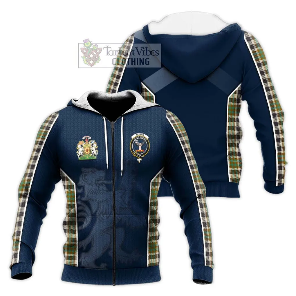 Burns Check Tartan Knitted Hoodie with Family Crest and Lion Rampant Vibes Sport Style