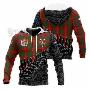 Burns Crest Tartan Knitted Hoodie with New Zealand Silver Fern Half Style