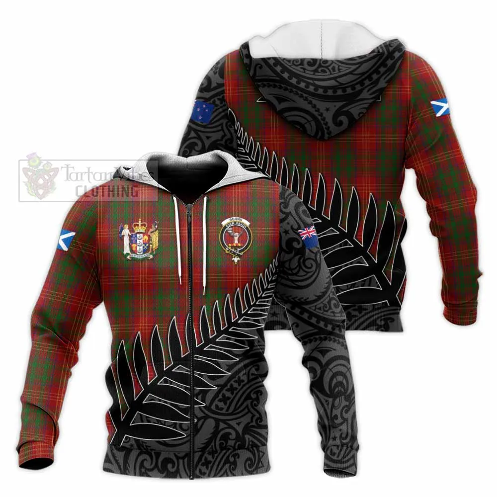 Burns Crest Tartan Knitted Hoodie with New Zealand Silver Fern Half Style