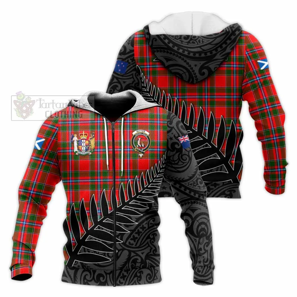 Butter Crest Tartan Knitted Hoodie with New Zealand Silver Fern Half Style