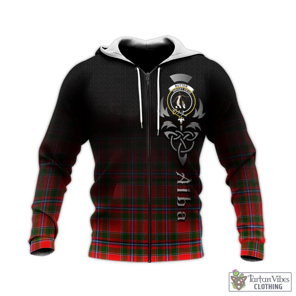 Butter Tartan Knitted Hoodie Featuring Alba Gu Brath Family Crest Celtic Inspired