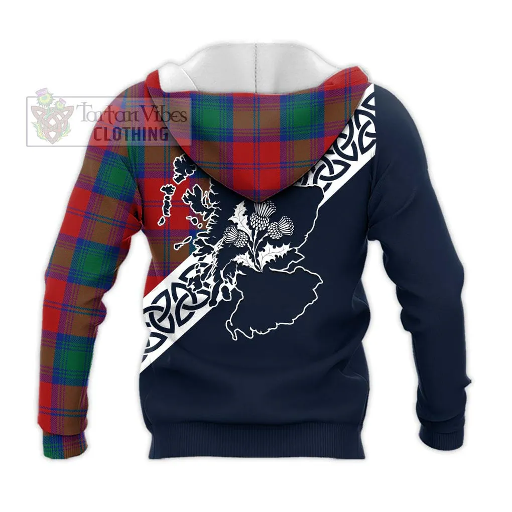 Byres (Byses) Tartan Knitted Hoodie Featuring Thistle and Scotland Map