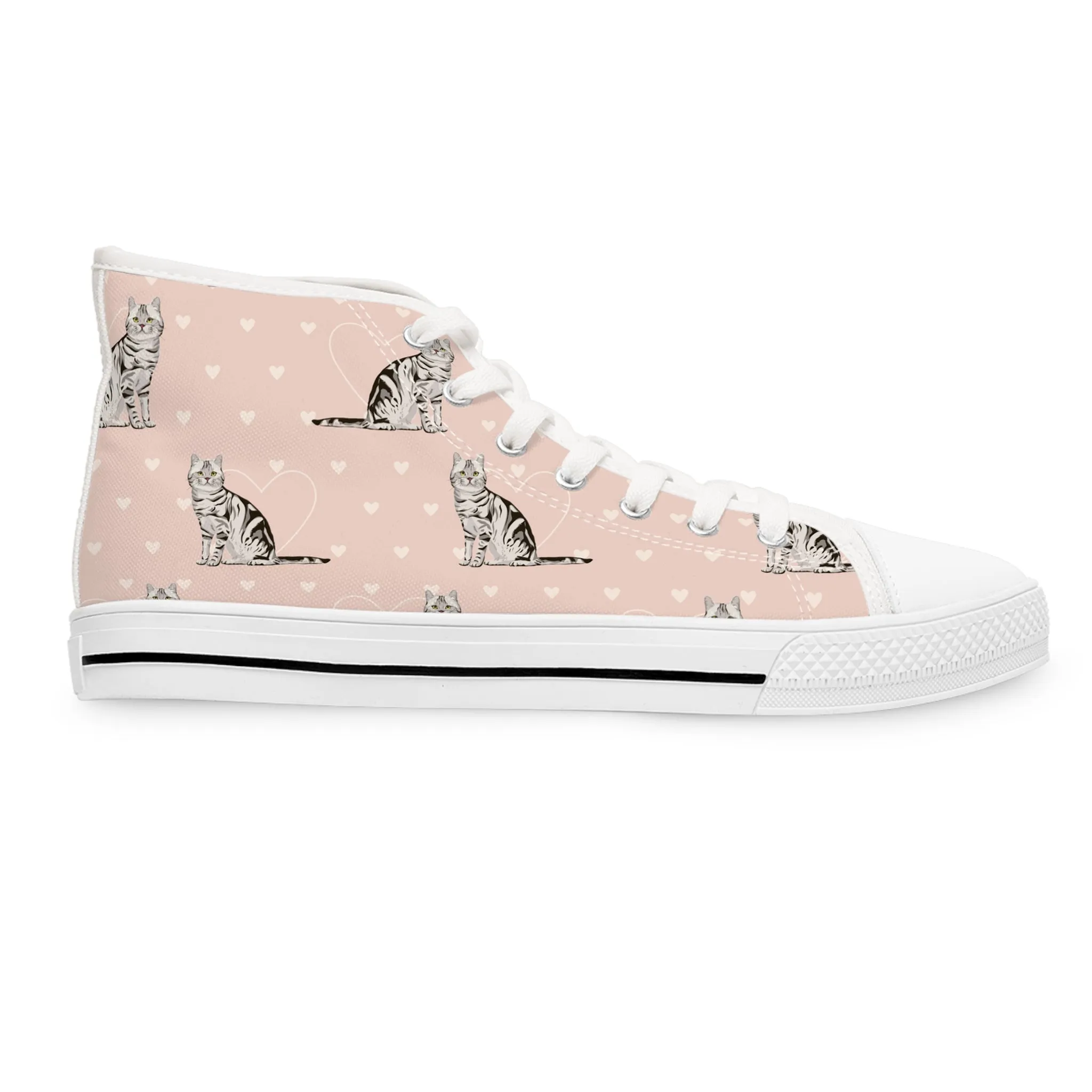 Cat on Pink Background Women's High Top Sneakers