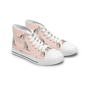 Cat on Pink Background Women's High Top Sneakers