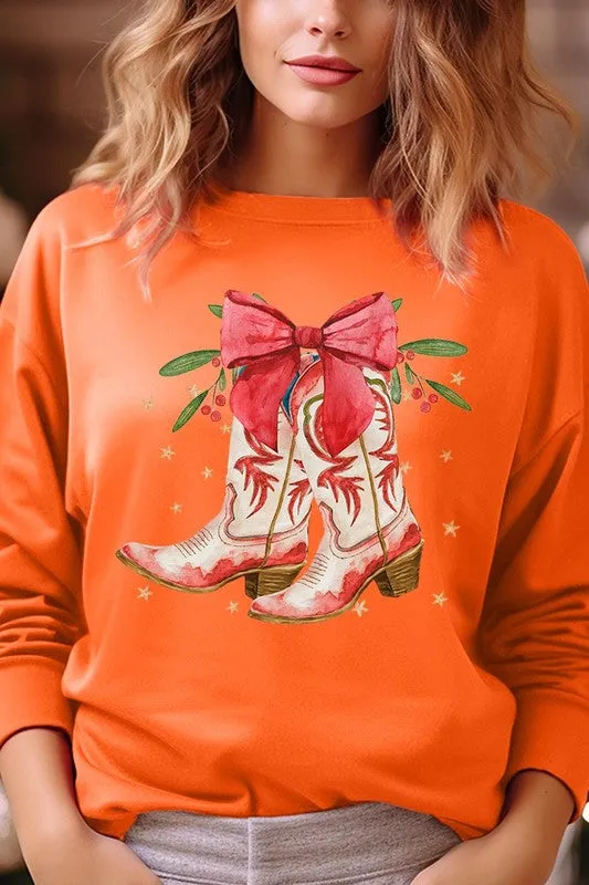 Christmas Cowgirl Boots Graphic Fleece Sweatshirt