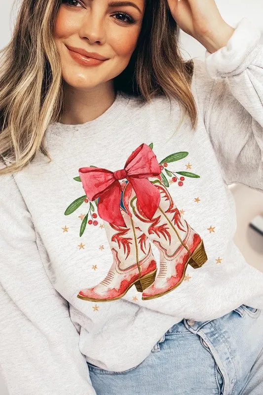 Christmas Cowgirl Boots Graphic Fleece Sweatshirt