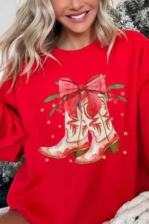 Christmas Cowgirl Boots Graphic Fleece Sweatshirt