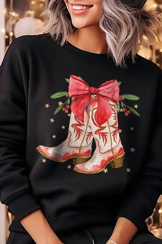 Christmas Cowgirl Boots Graphic Fleece Sweatshirt