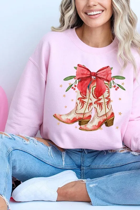 Christmas Cowgirl Boots Graphic Fleece Sweatshirt