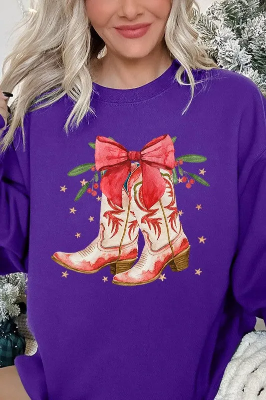 Christmas Cowgirl Boots Graphic Fleece Sweatshirt