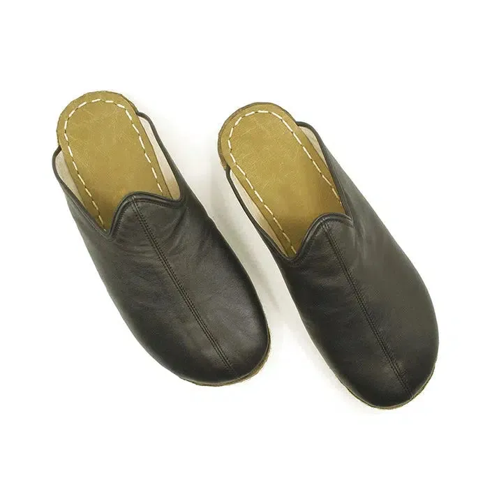 Closed Toe Leather Women's Slippers Black