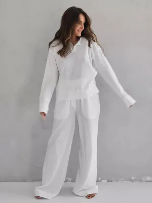 Cotton Blend Wide-Leg Pants & Top Loungewear Set