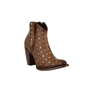 Cuadra Women's Maple Laser & Crystals & Studs Round Bootie