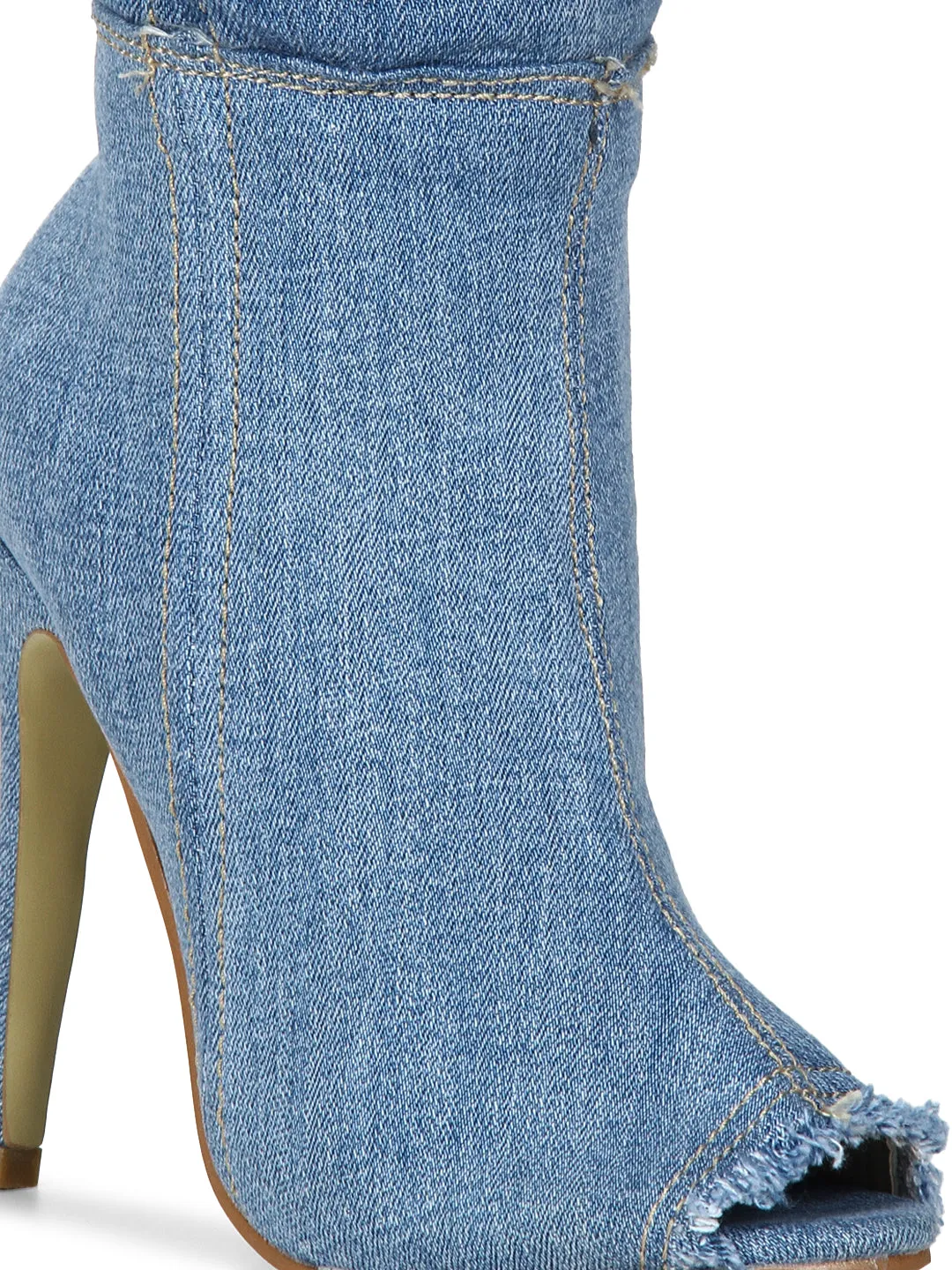 Dark Blue Denim Stiletto Long Boots