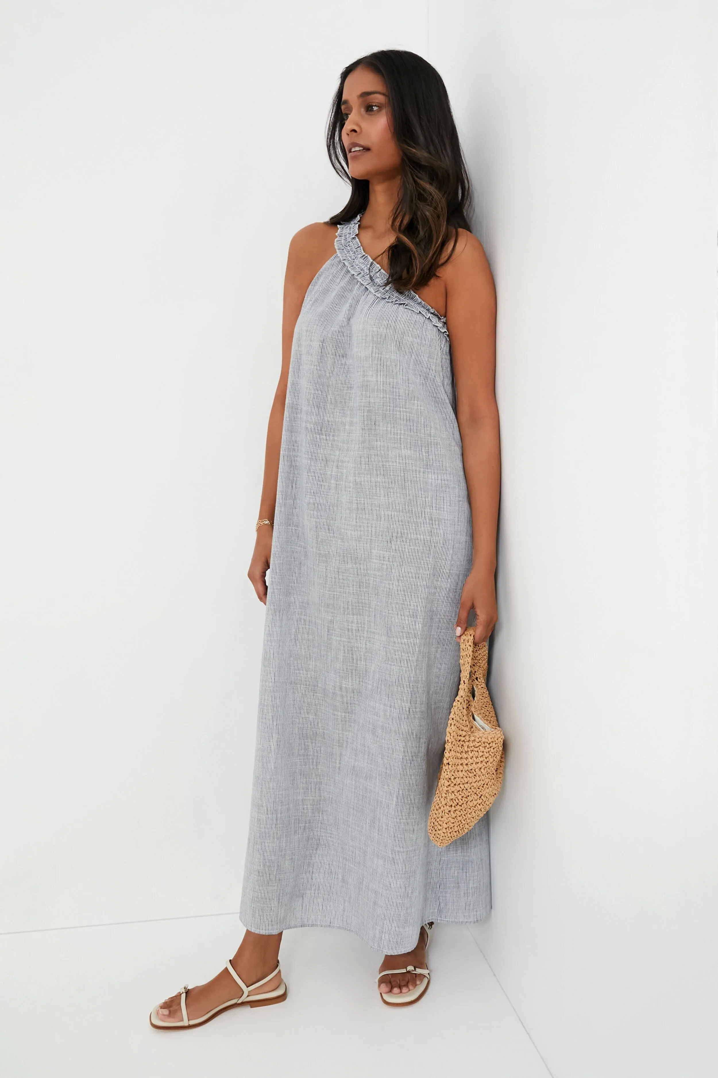 Dark Navy Stripe Donatella Maxi