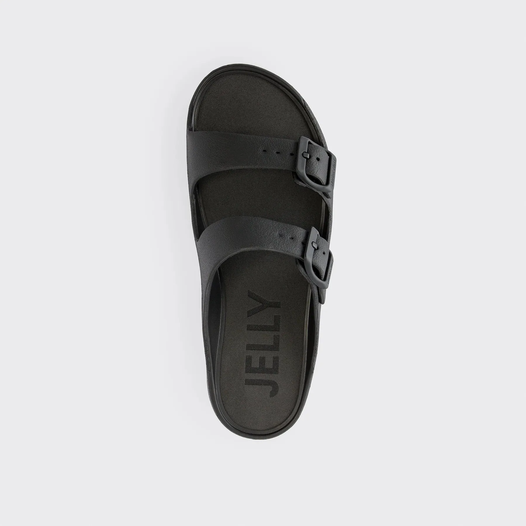 DOUBLE BUCKLE STRAP BLACK WEDGE SANDAL