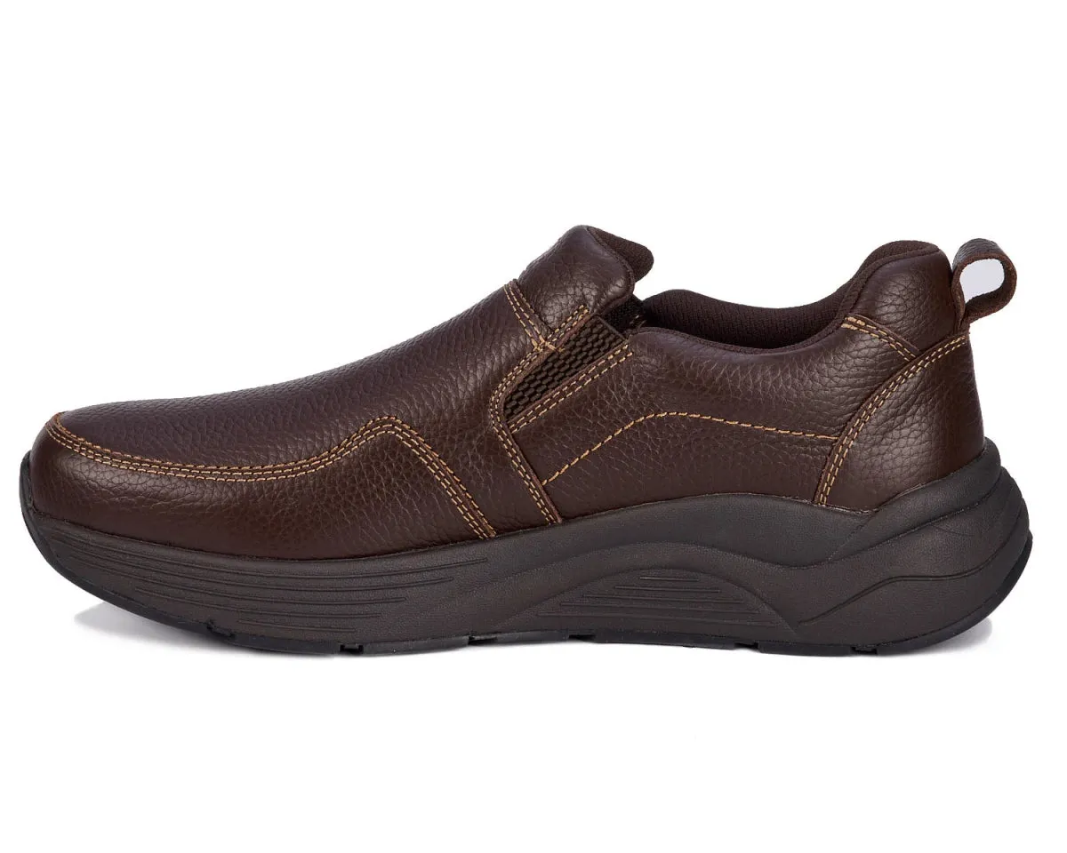 Drew Match Men's Slip-on Casual Shoe In Brown Pebbled Leather