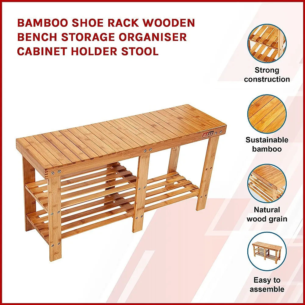 Eco Bamboo Shoe Rack Bench - Durable Storage - 8 Pairs