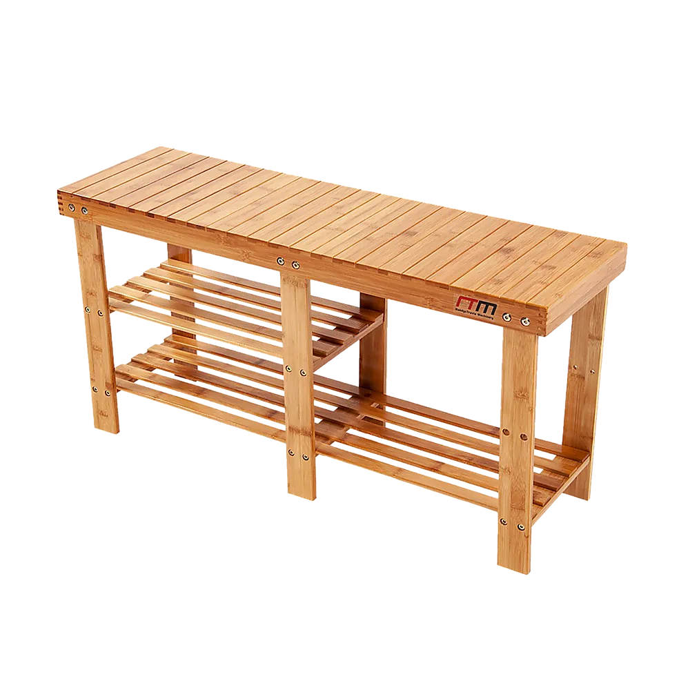 Eco Bamboo Shoe Rack Bench - Durable Storage - 8 Pairs