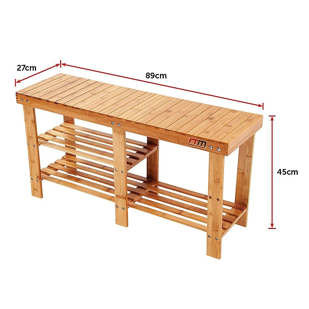 Eco Bamboo Shoe Rack Bench - Durable Storage - 8 Pairs