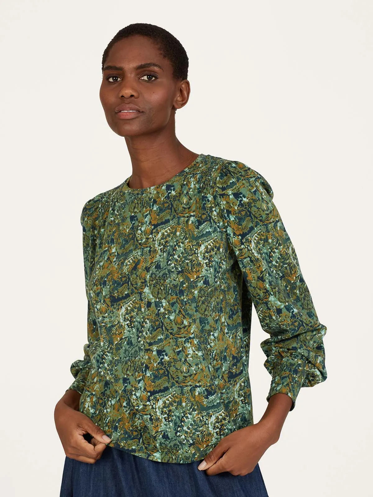 Erin Organic Cotton Jersey Top - Forest Green