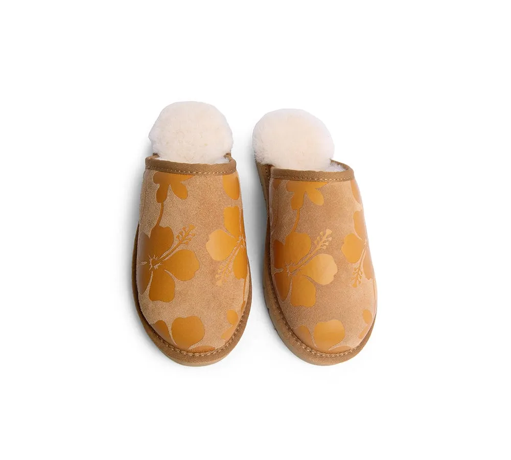 EVERAU® UGG Slippers Sheepskin Wool Yellow Floral Print Suede Cruz EU40