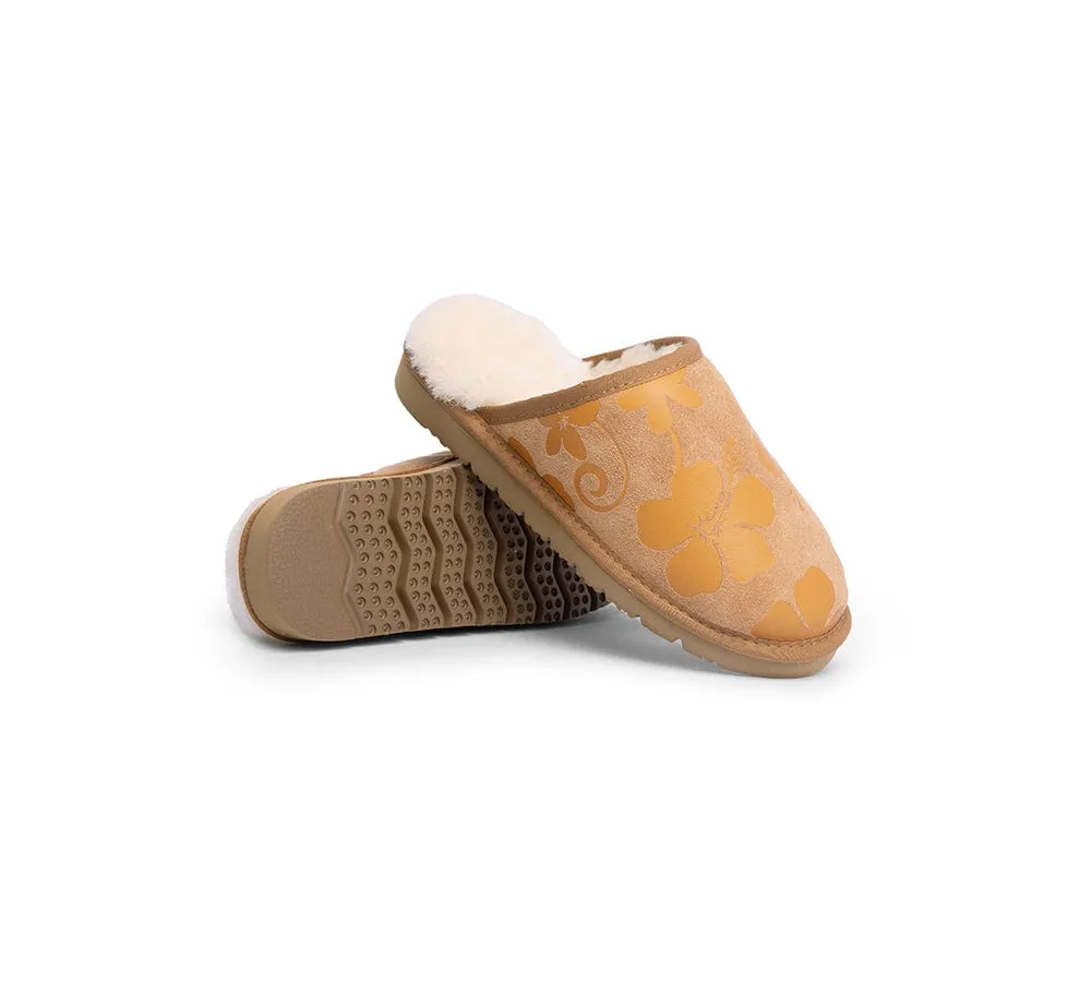 EVERAU® UGG Slippers Sheepskin Wool Yellow Floral Print Suede Cruz EU40