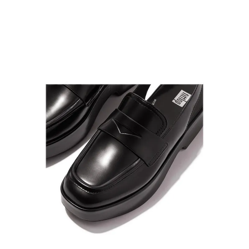 F-Luma Box-Leather Demi-Wedge Slingback Loafers - Black