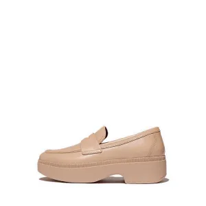 F-Luma Leather Demi-Wedge Penny Loafers - Classic Beige