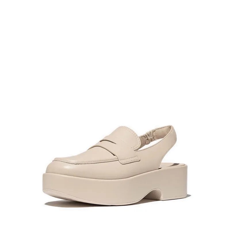 F-Luma Leather Demi-Wedge Slingback Loafers - Stone Beige