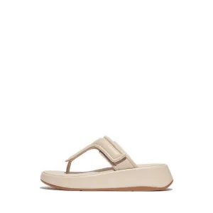 F-Mode Adj. Padded-Leather Flatform Toe-Thongs