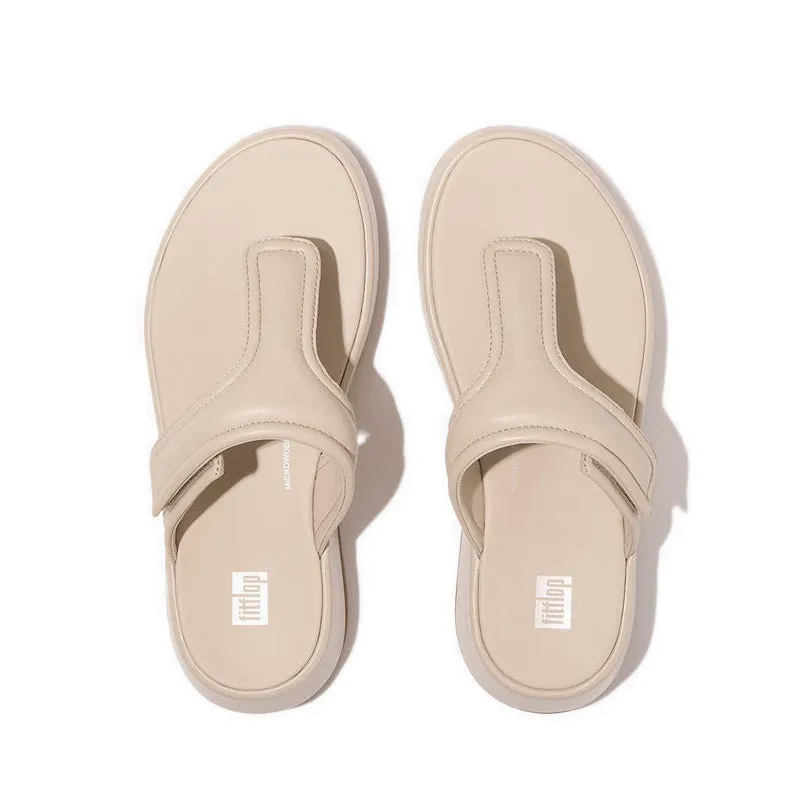 F-Mode Adj. Padded-Leather Flatform Toe-Thongs