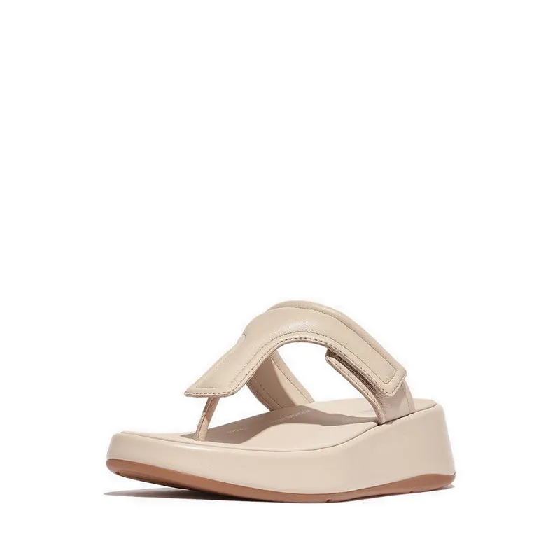 F-Mode Adj. Padded-Leather Flatform Toe-Thongs