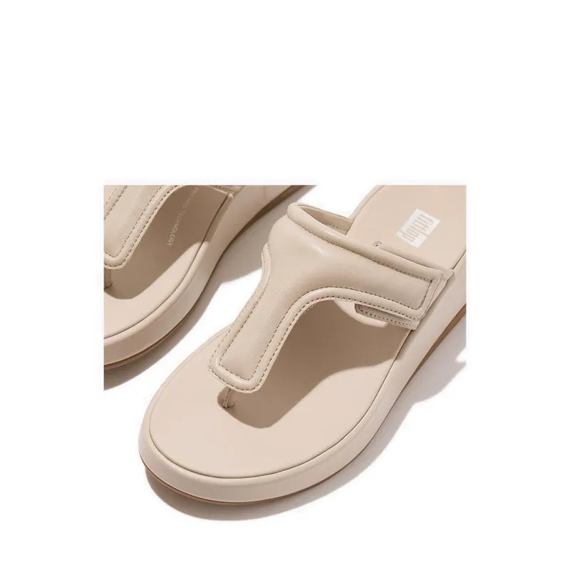 F-Mode Adj. Padded-Leather Flatform Toe-Thongs