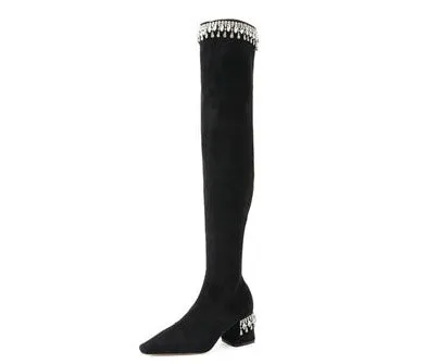 FEIFEI original niche design over-the-knee elastic package leg high boots rhinestone- Elenoe