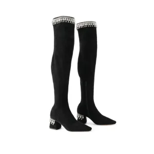 FEIFEI original niche design over-the-knee elastic package leg high boots rhinestone- Elenoe