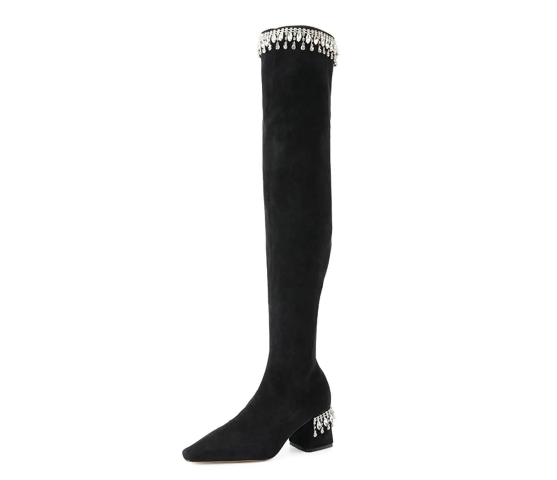 FEIFEI original niche design over-the-knee elastic package leg high boots rhinestone- Elenoe