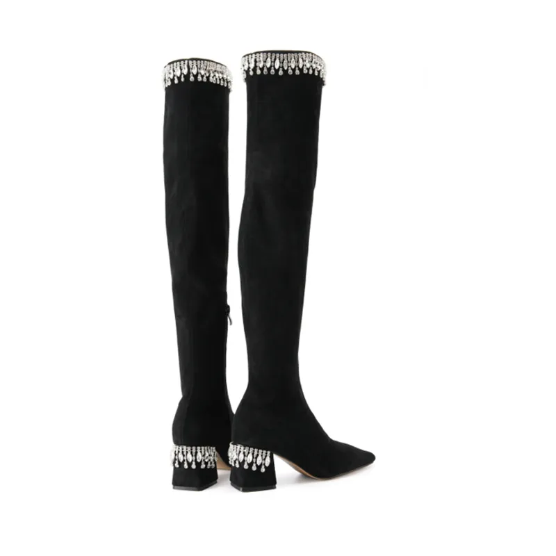 FEIFEI original niche design over-the-knee elastic package leg high boots rhinestone- Elenoe