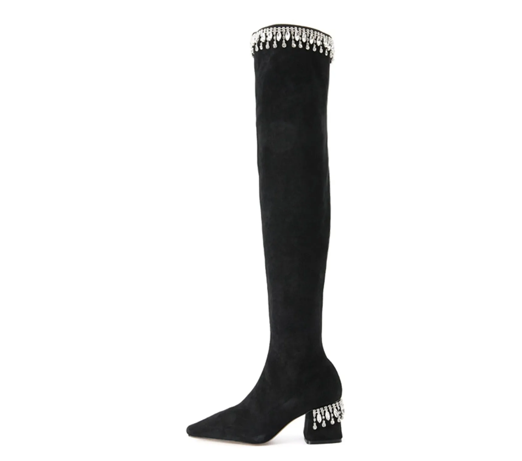 FEIFEI original niche design over-the-knee elastic package leg high boots rhinestone- Elenoe