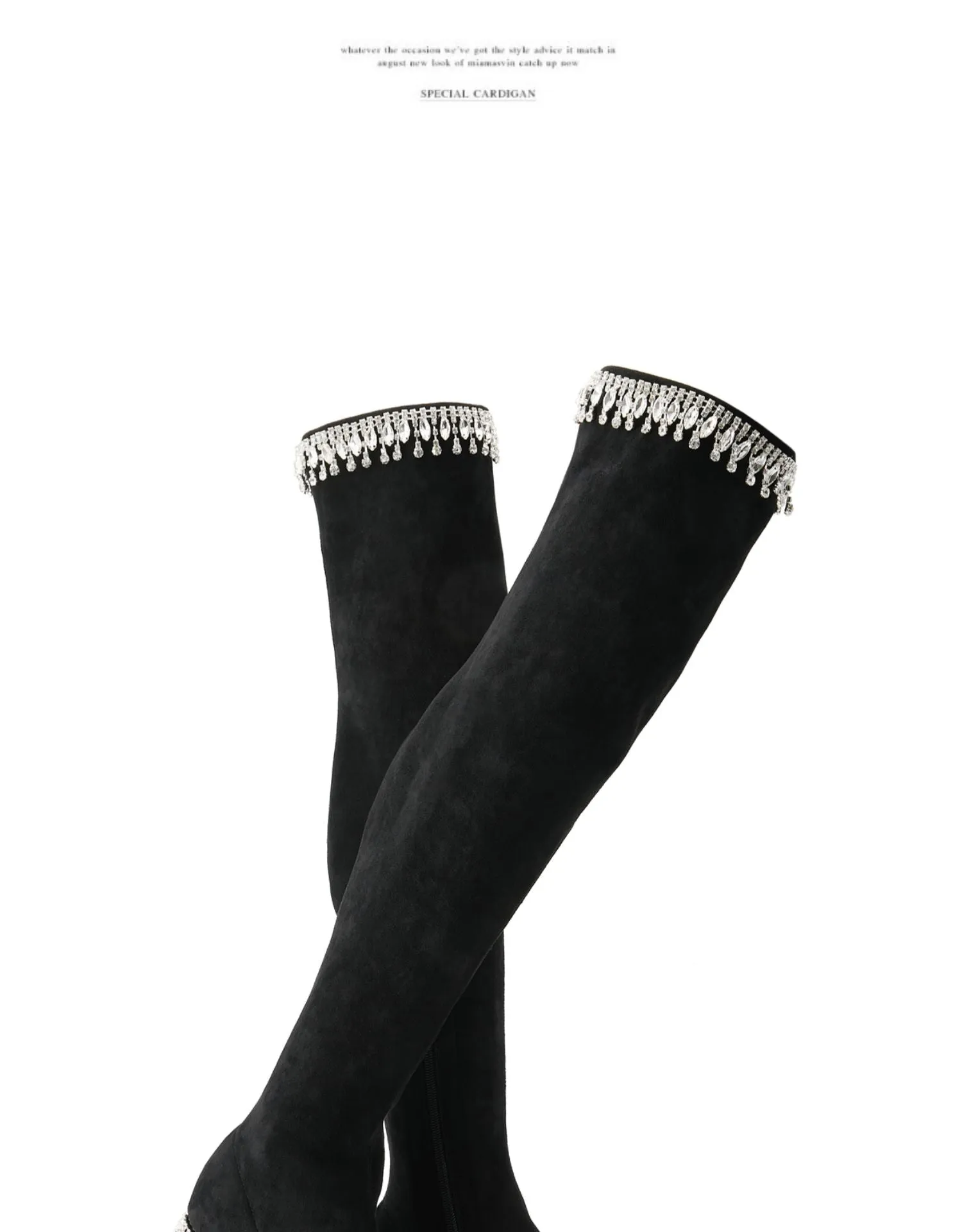 FEIFEI original niche design over-the-knee elastic package leg high boots rhinestone- Elenoe