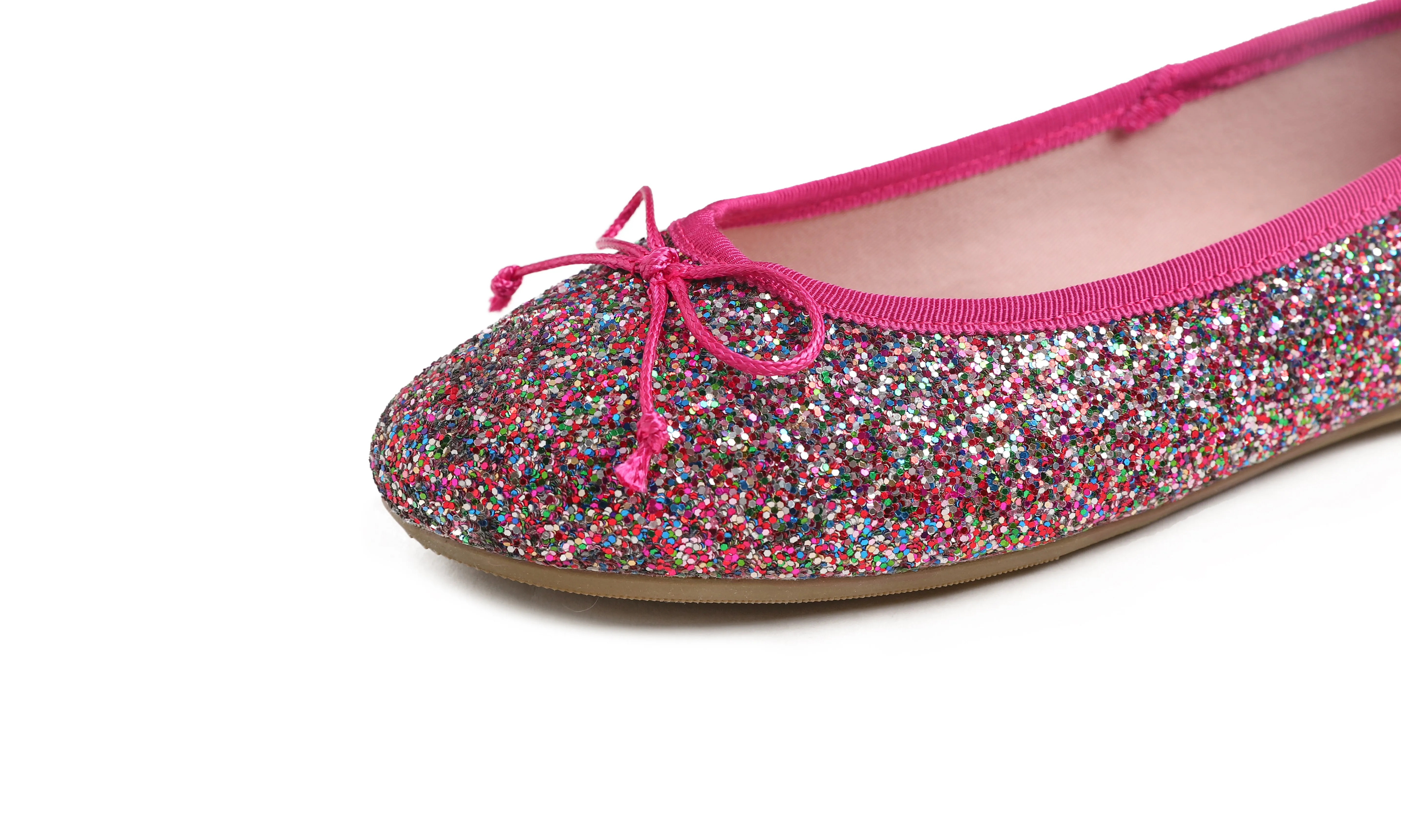 Feversole Women's Macaroon Glitter Multi Fuchsia Memory Foam Cushion Insock Ballet Flat